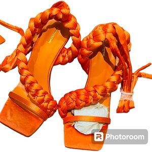 PrettyLittleThing Vibrant Orange Braided Heels